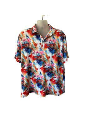 HRESKI Golf Polo Mens Colorful Abstract Print Size XLarge